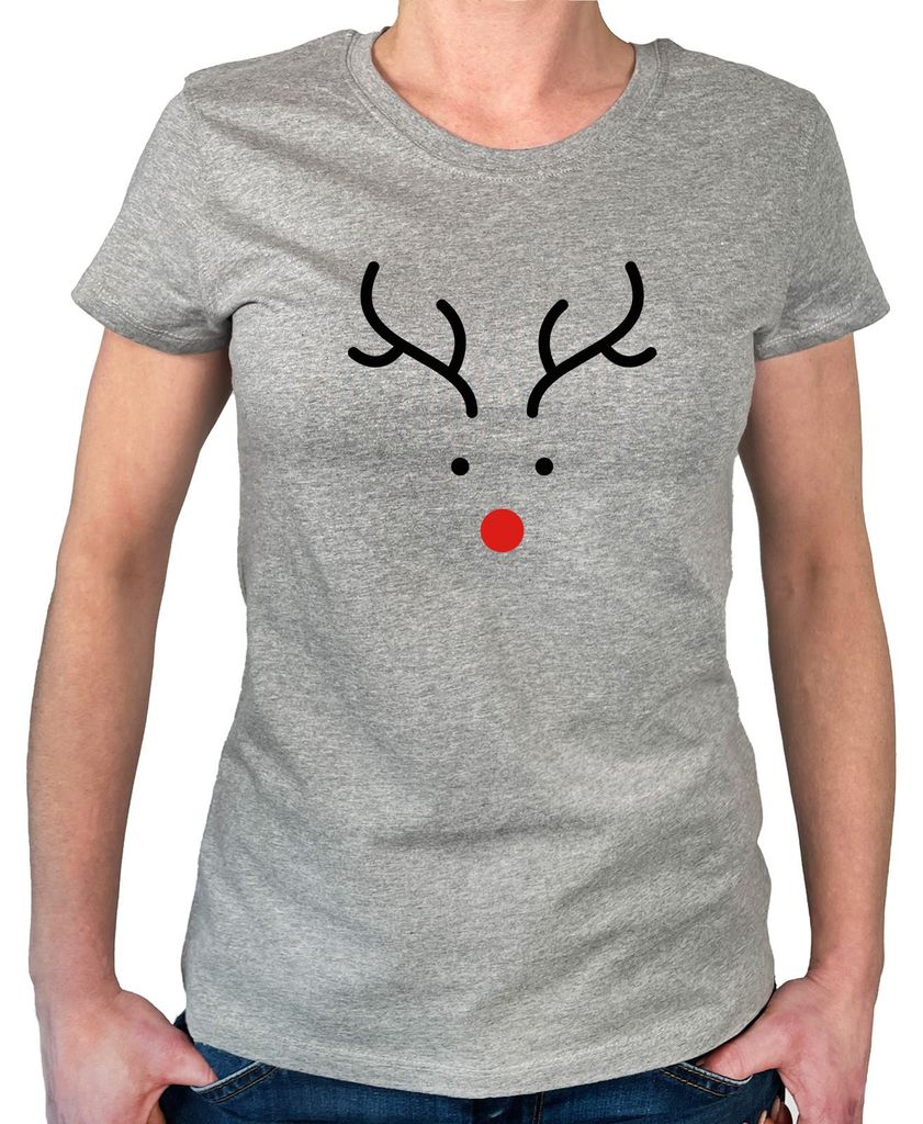 Huuraa Damen T-Shirt Rentier Rudolph XL Sport Grey Bio Baumwolle Fairtrade Damenshirt Geschenkidee