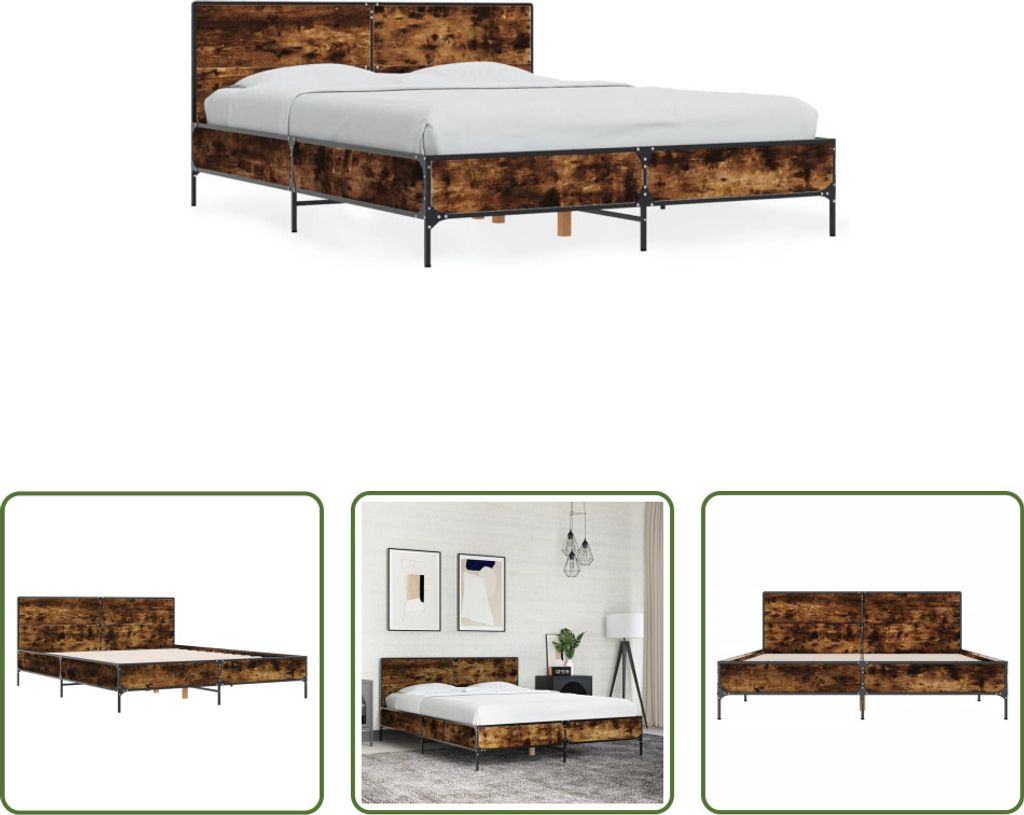 The Living Store Bettgestell Räuchereiche 140x200 cm Produktbild 
