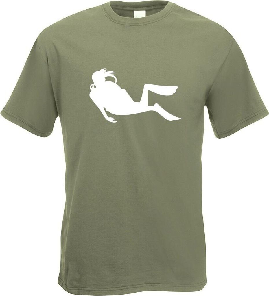 Kiwistar - T-Shirt - Olive - Taucher Motiv Bedruckt Funshirt Design Print - mit Motiv Bedruckt - Funshirt Design - Sport - Freizeit - Herren - M