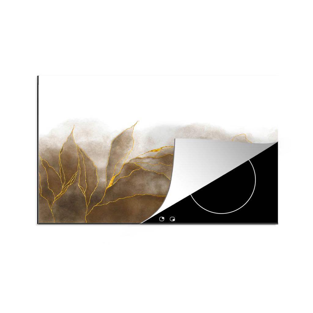 KitchenYeah Herdabdeckplatte Marmor - Gold - Braun - Textur - Marmoroptik , 81x52cm, Küche Deko, Glaskeramikkochfeld Herdabdeckung, Abdeckplatte...