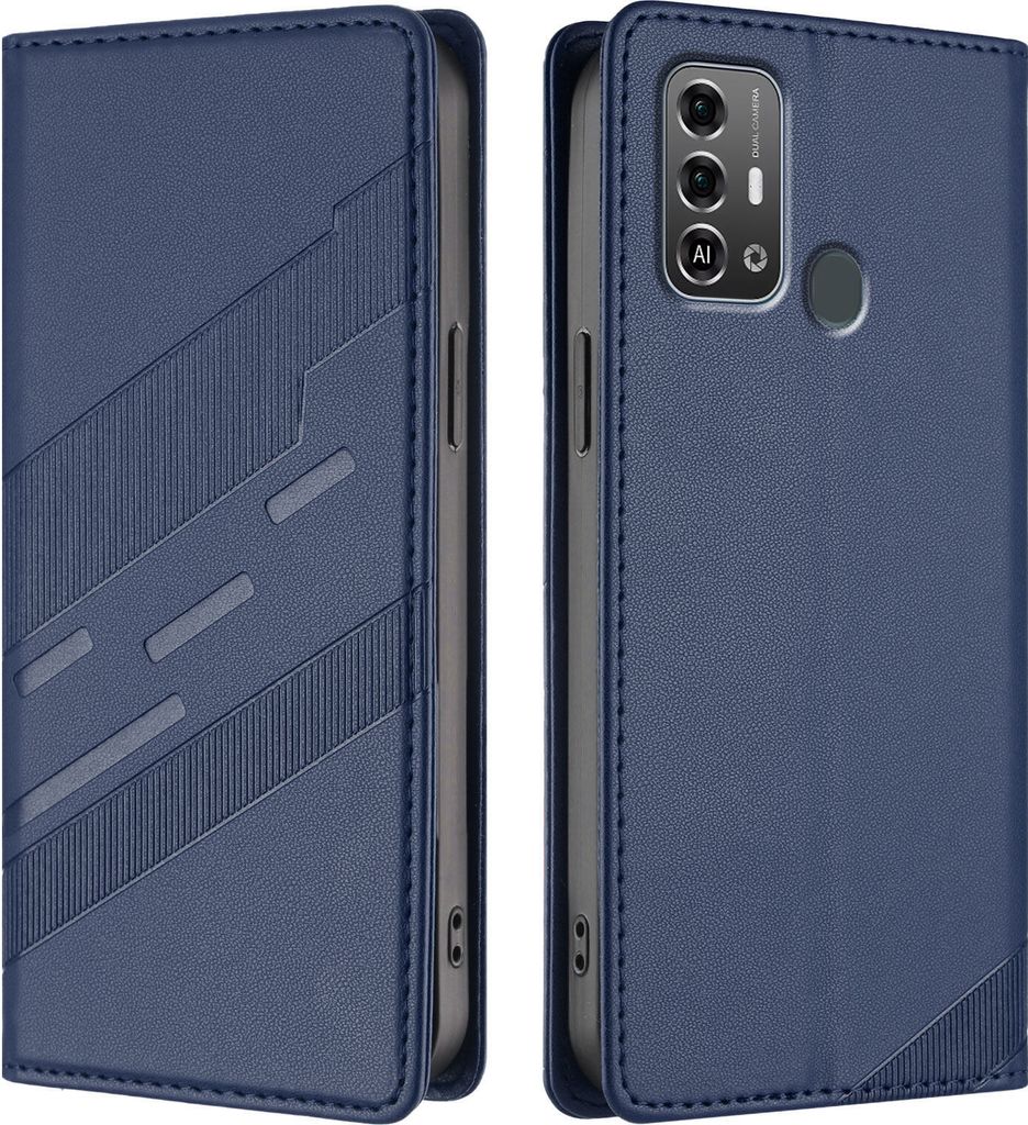 Hülle für ZTE Blade A53 Pro, Kunstleder Brieftaschen Handyhülle mit Kartenfach und Standfunktion Blau