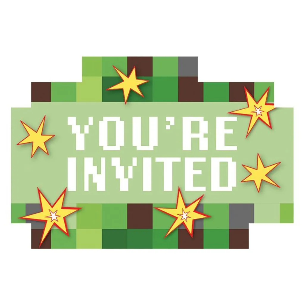 Cartes d'invitation Pixel Party 8 unités avec impression TNT haute qualité