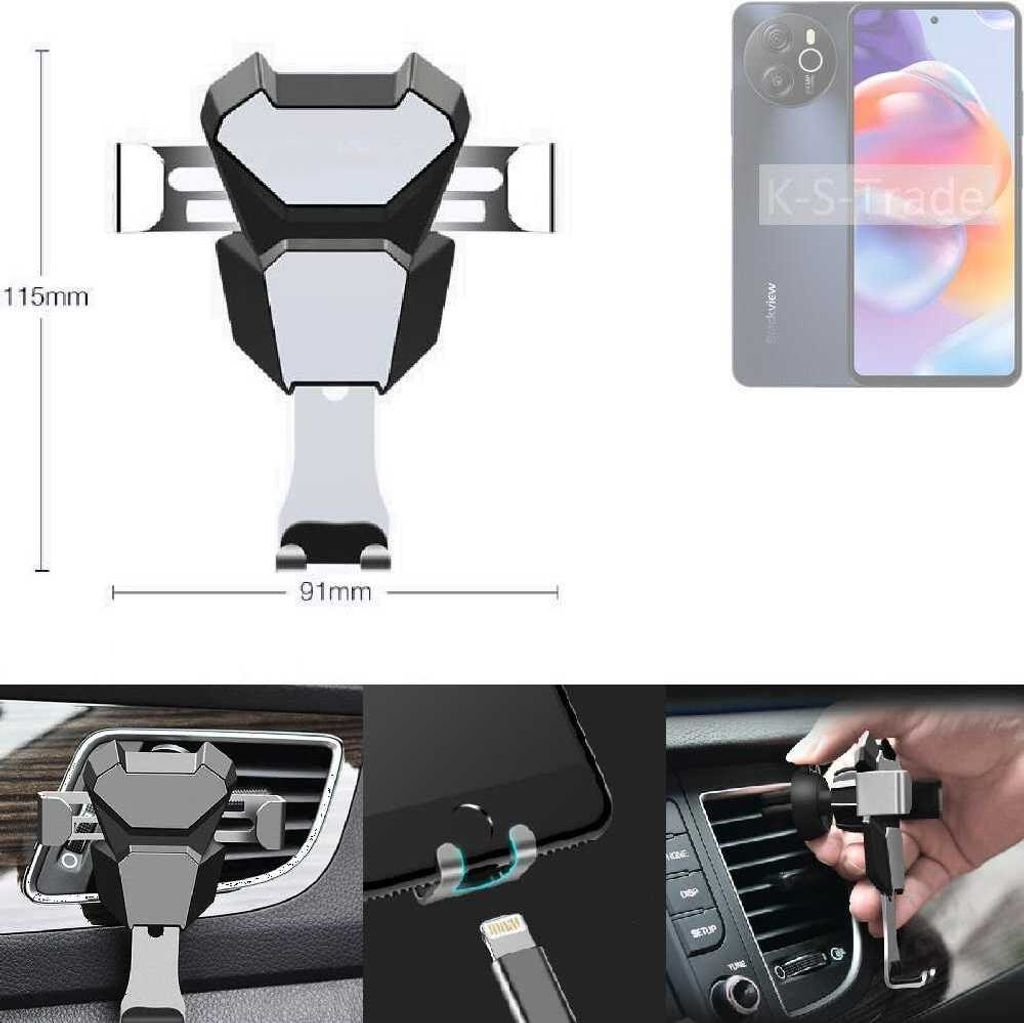 K-S-Trade Lüftungshalterung kompatibel mit Blackview Shark 8 kompakte Handy-Halterung Lüftungsschlitz Lüftungsgitter Autohalterung KFZ