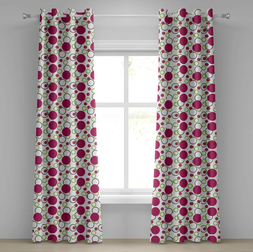 Paire de rideaux décoratifs à motifs cercles et pois coloris rose et vert