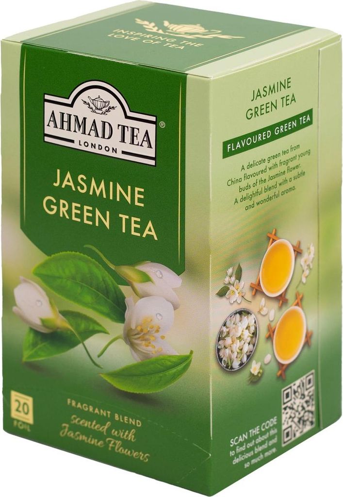 A box of Ahmad Tea Jasmine Green Tea.