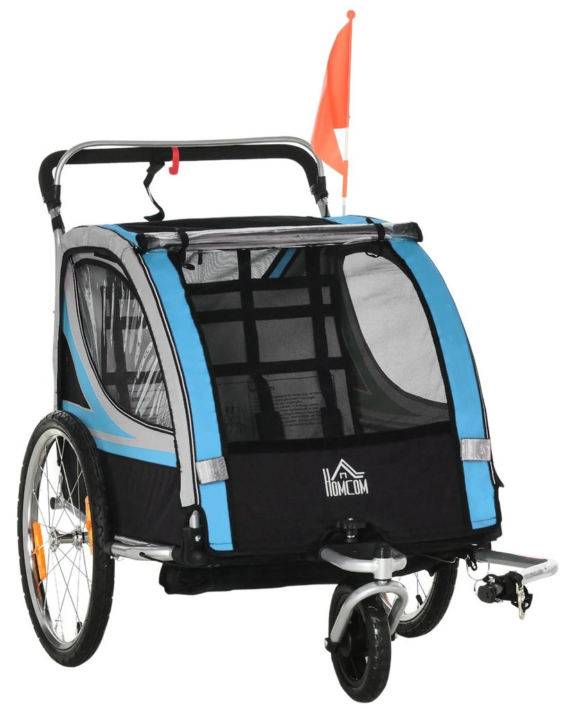 Kinder Fahrradanhänger 2‐in‐1 - Fahrradanhänger für Kinder - Robuster Metallrahmen - Heckmontage am Fahrrad - Himmelblau