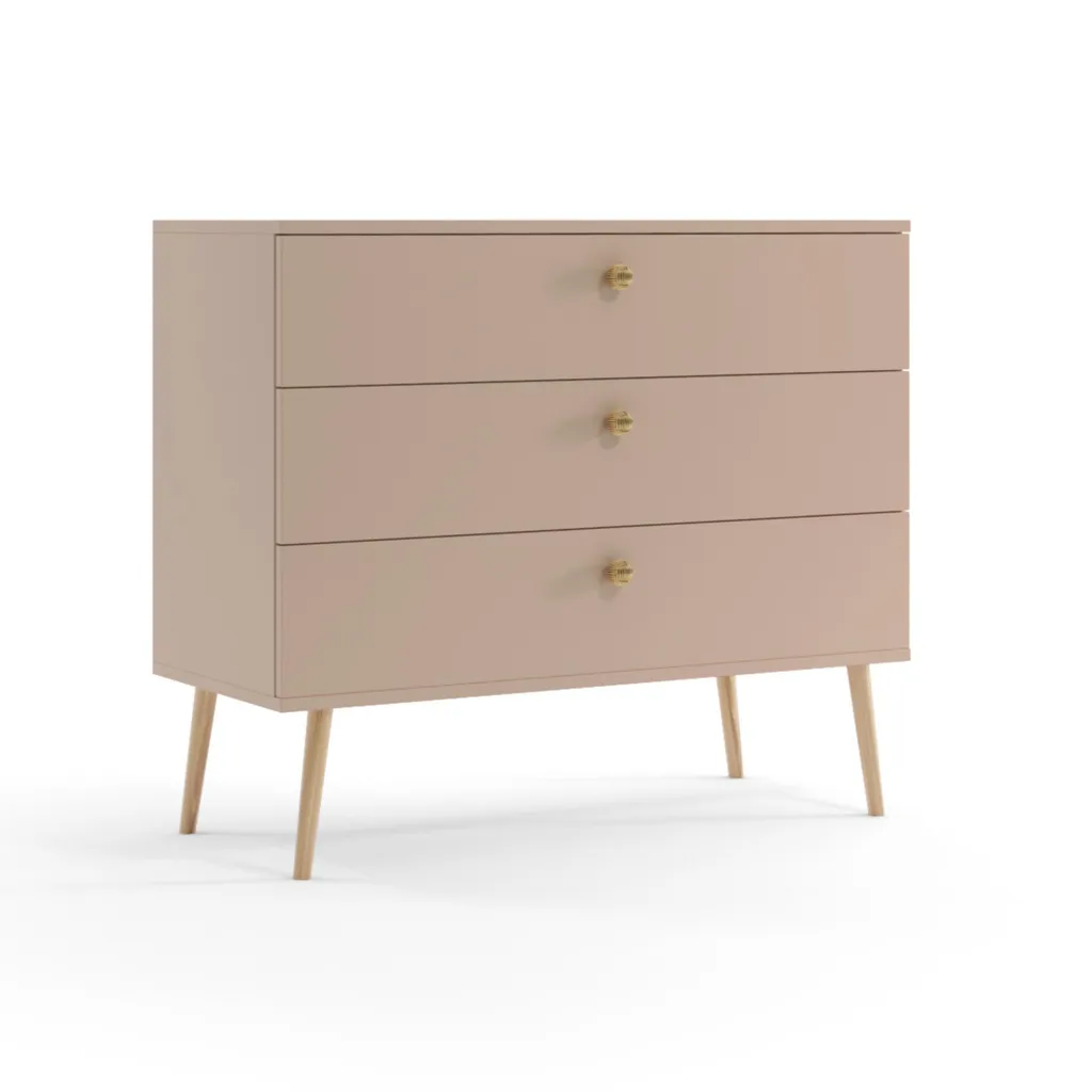 Commode de Rangement Boho 100 cm NATURA 3 Tiroirs Beige Macchiato - 2