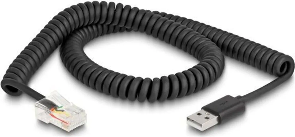 Câble RJ50 USB 2m spiralé anti-nœud pour branchement lecteur code-barre