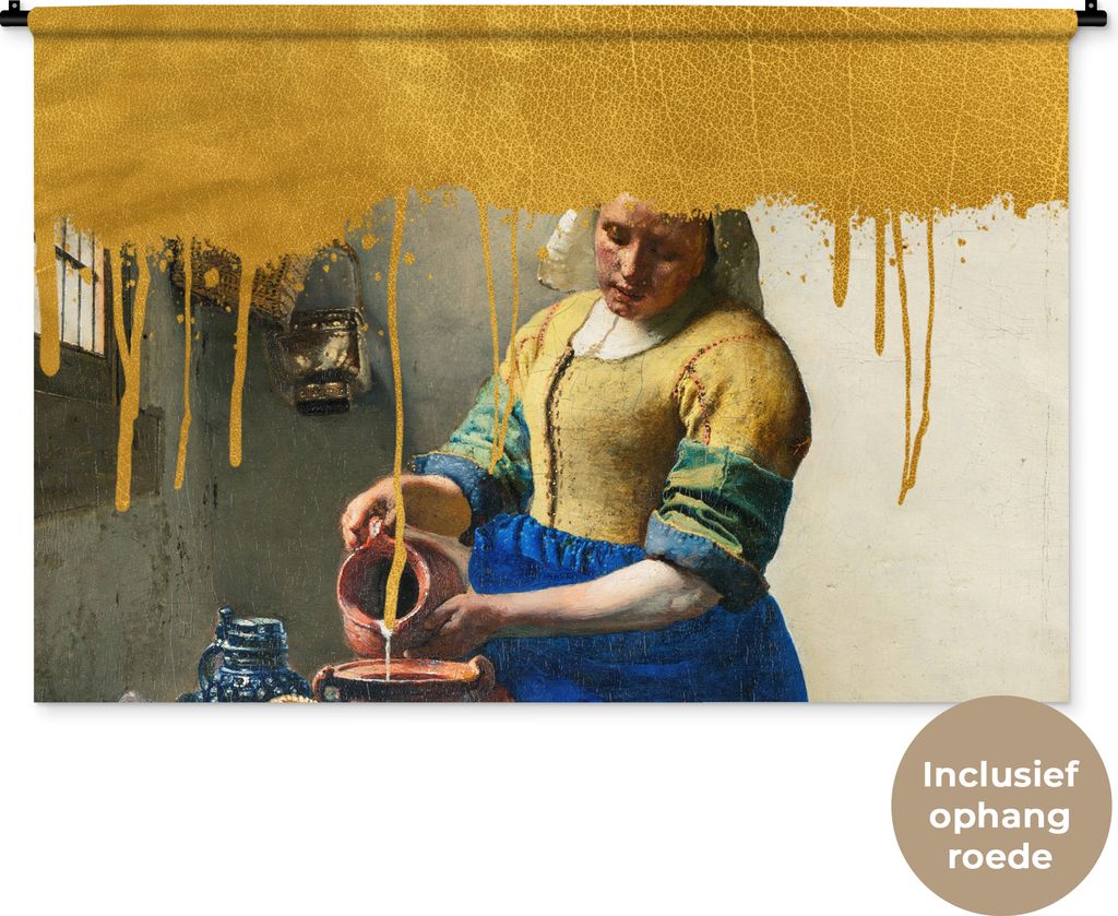 MuchoWow® Wandteppich Wandbehang Milchmädchen - Gold - Produktbild 