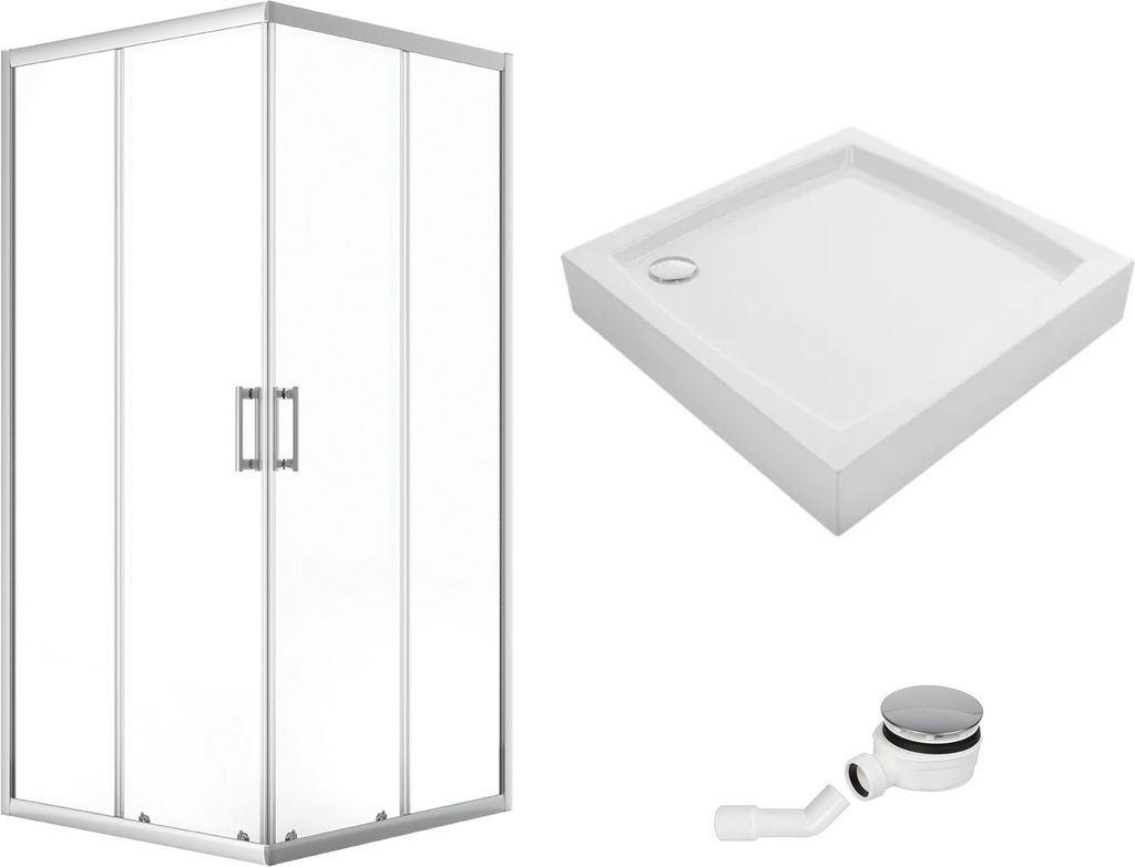 VBChome Duschkabine mit Duschwanne Quadrat Set 80x80x185 cm Chrom Duschtasse Siphon Eckeinstieg Duschwand Schiebetür Duschabtrennung Klares Sicher...