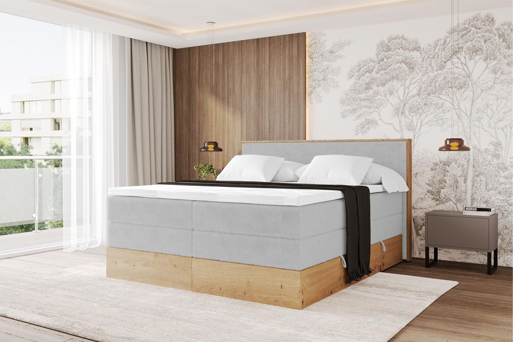 ALTDECOR BOXSPRINGBETT mit 2xBettkasten und Lattenrost, Topper, Boxbett, Polsterbett mit Bettkasten mit Stauraum und Kopfteil mit Matratze H3/H4 - ...