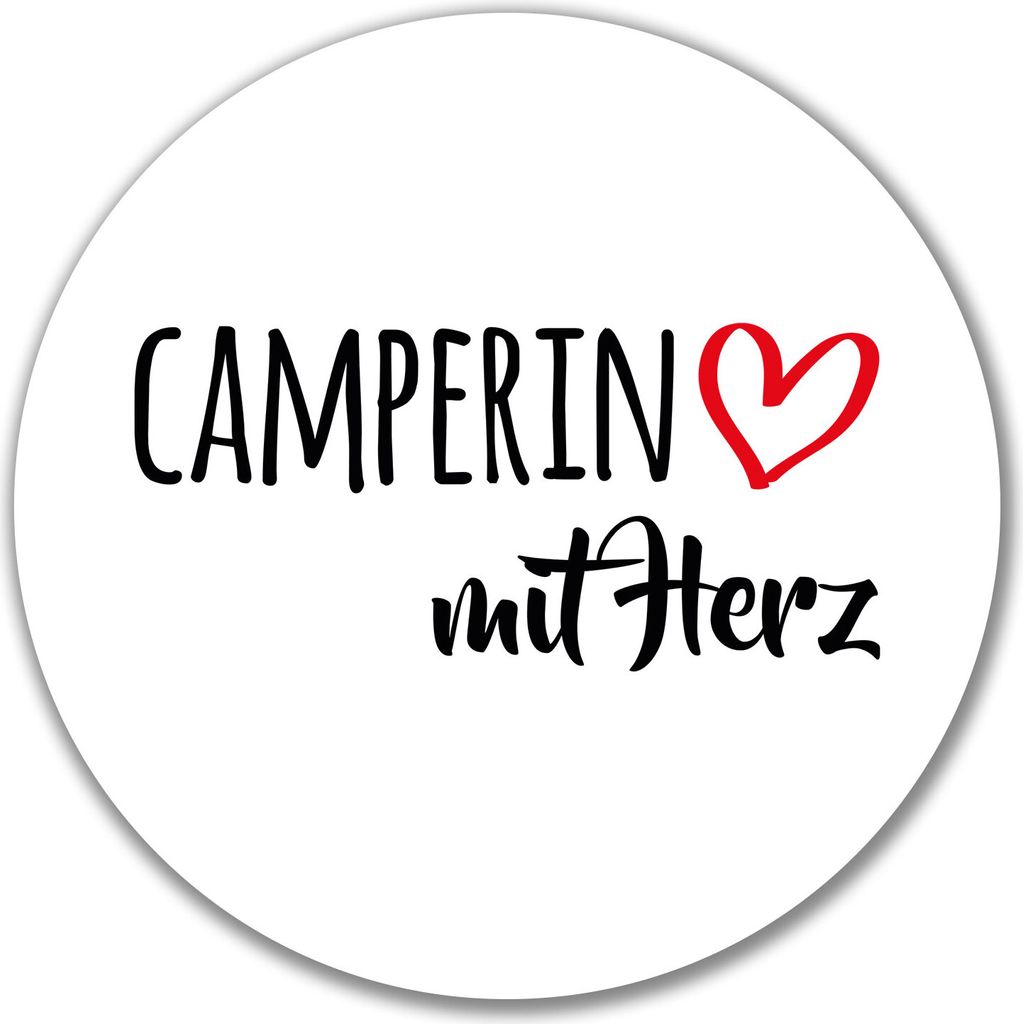 Huuraa Aufkleber Camperin mit Herz 10cm rund Sticker Produktbild 