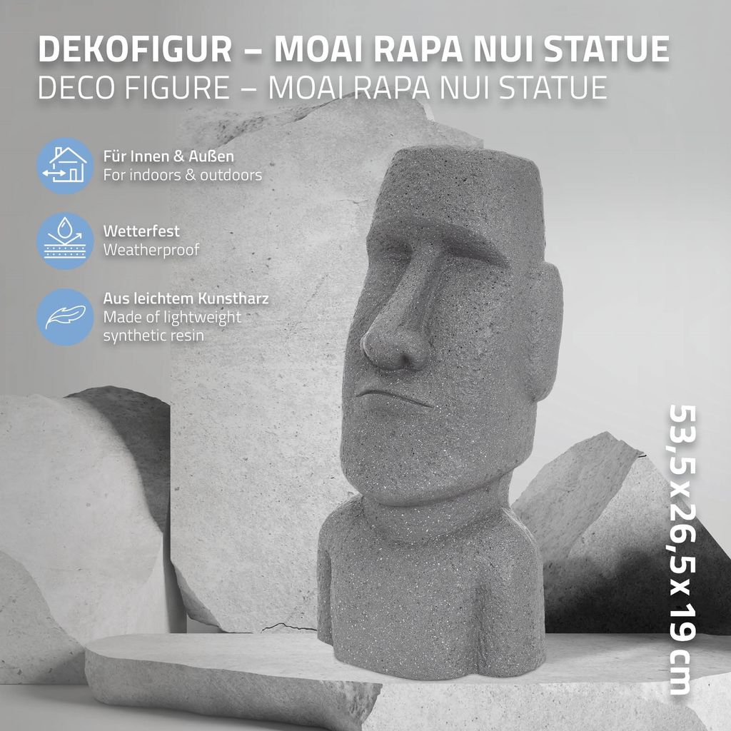 ECD Germany Moai Figur Rapa Nui Kopf 53,5 cm hoch, Grau, Produktbild 2