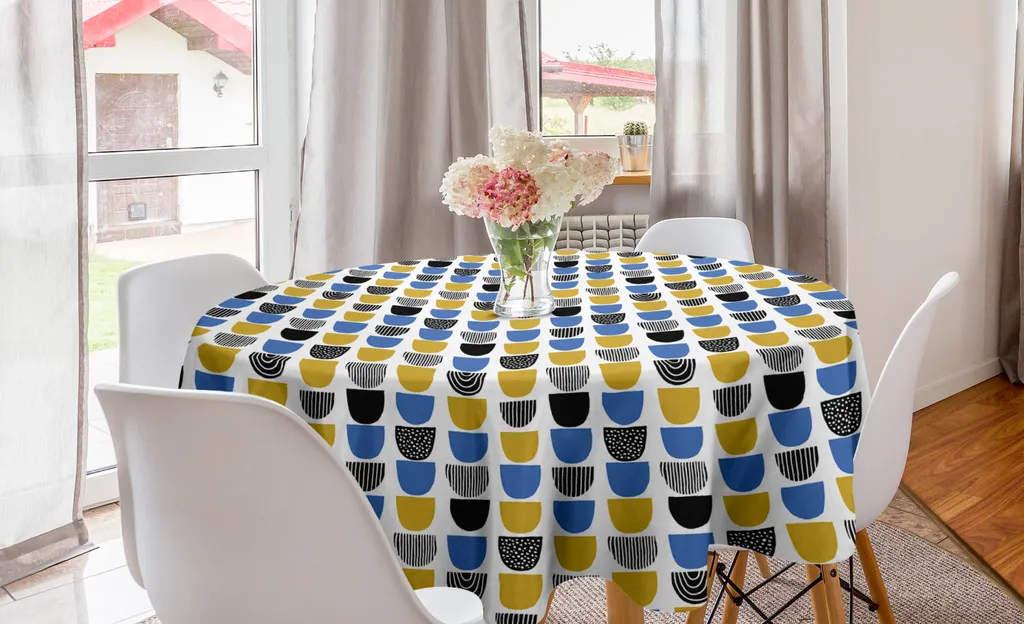 Tovaglia Rotonda 150 cm ABAKUHAUS Astratta Giallo Blu | Arredo Cucina