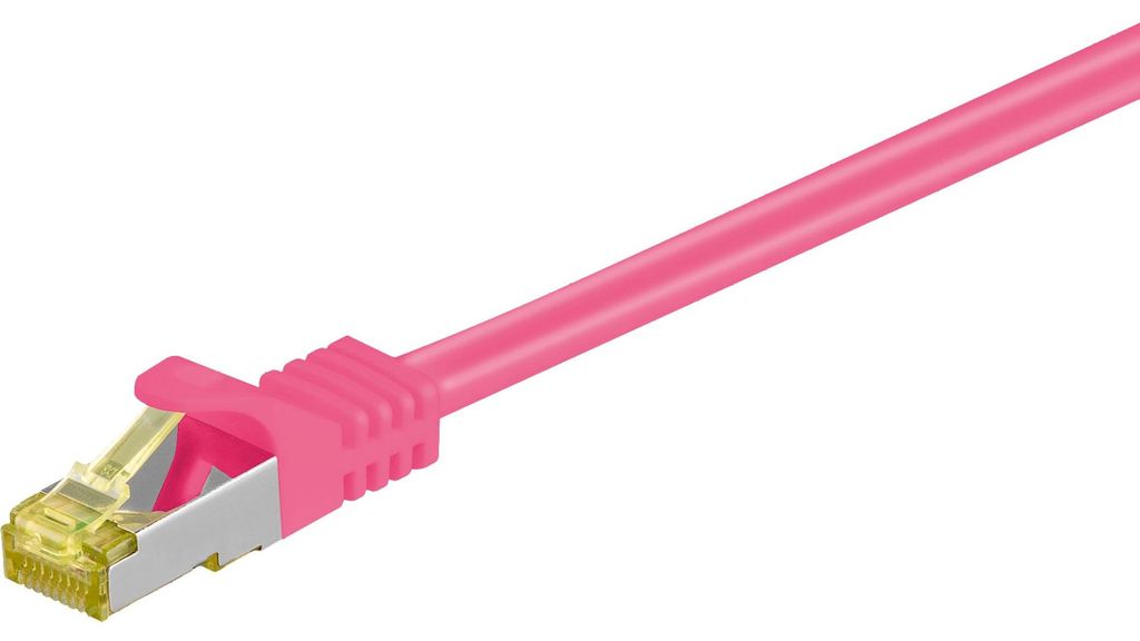 Patchkabel RJ-45 SFTP, mit Cat 7 Rohkabel (pink, 25cm, 500 MHz)