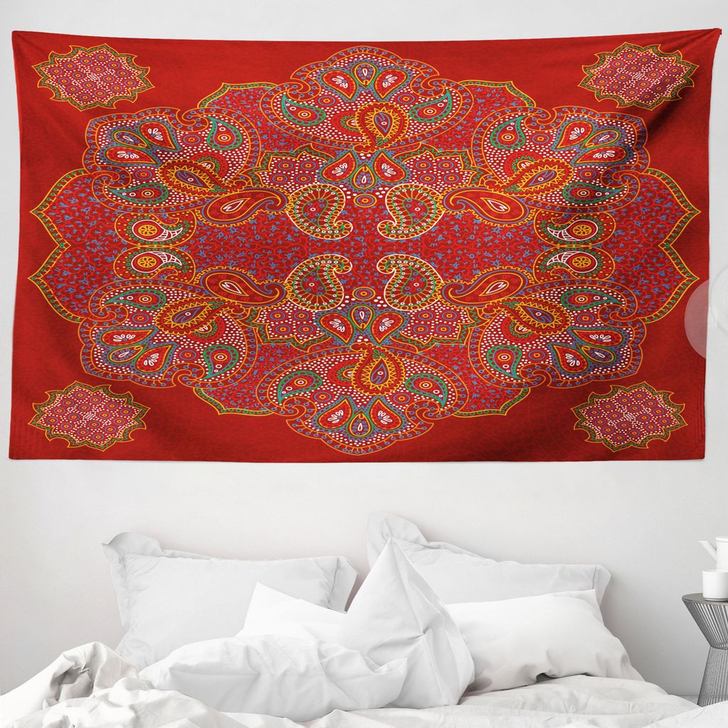 ABAKUHAUS Red Mandala Wandteppich, Persian Paisley aus Weiches Mikrofaser Stoff Waschbar ohne Verblassen Digitaldruck, 230 x 140 cm, Bordeauxrot Weiß