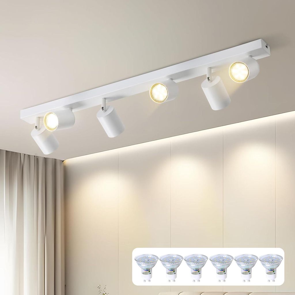 ZMH LED Deckenleuchte Weiß 6 Flammig Deckenlampe Deckenstrahler Modern GU10 Metall Deckenspots Schwenkbar 350° für Wohnzimmer Schlafzimmer Flur ...