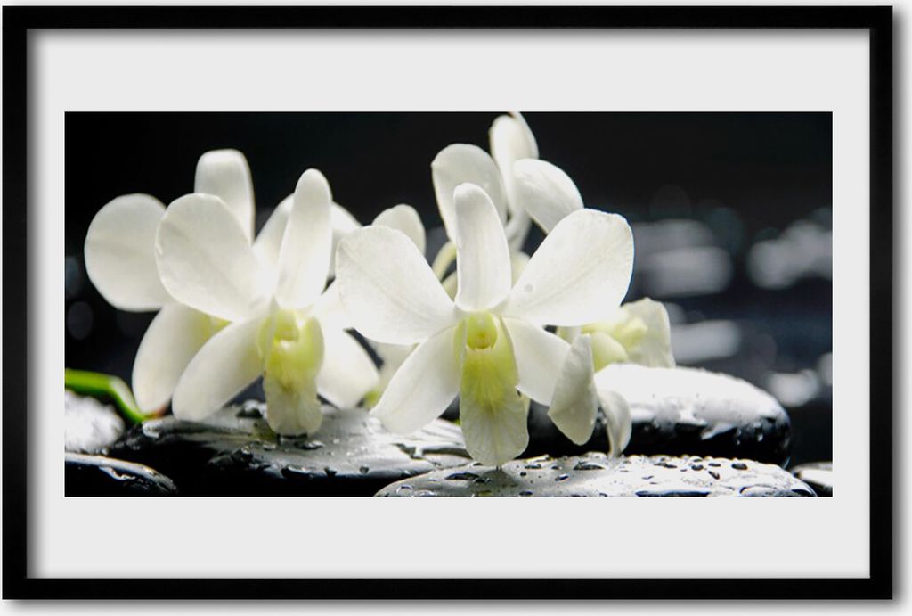 Bild 60x40 MDF-Rahmen Wandkunst Steine ​​Orchideen-Blumen Produktbild 