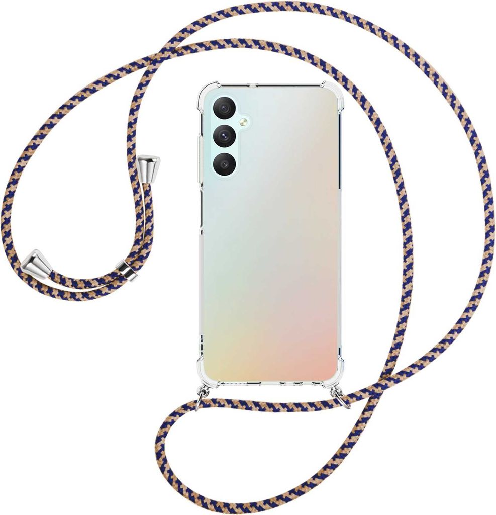 Handykette Backcover-Schutzhülle mit Band (Metall silberfarben) für Samsung Galaxy A05s (SM-A057) - blau+beige
