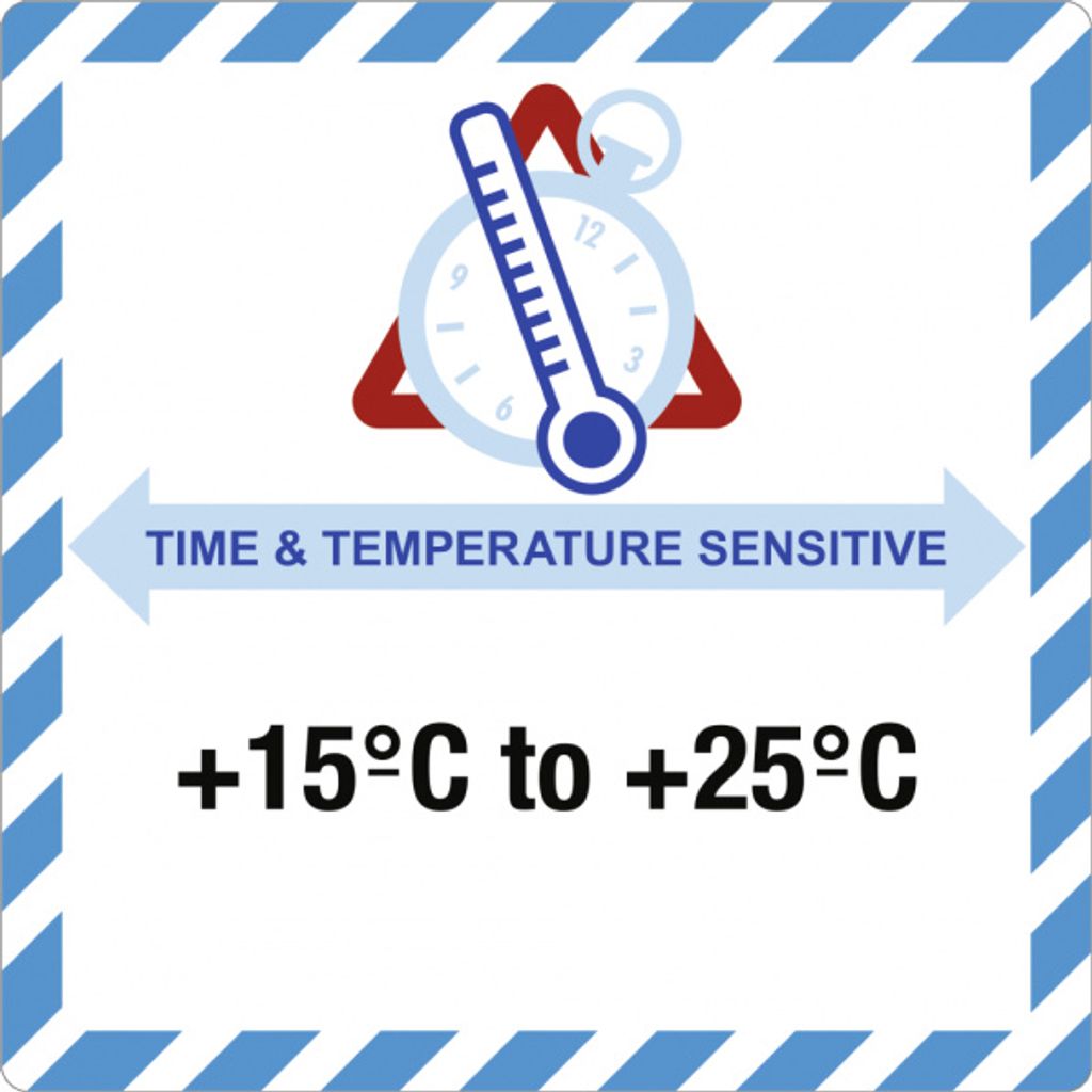 Time & Temperature Sensitive m. Text nach Angabe,Folie,100x100 mm,1000 St./Rolle
