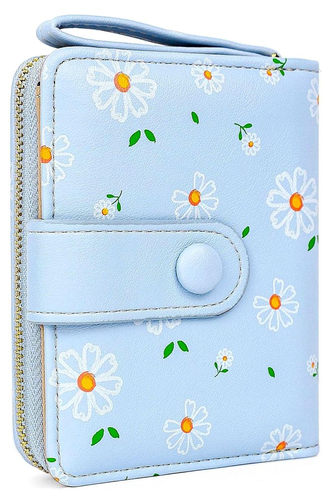 Damen Geldbörse Klein Portemonnaie Mini in Hellblau mit Münzfach und Kartenfächern aus Kunstleder