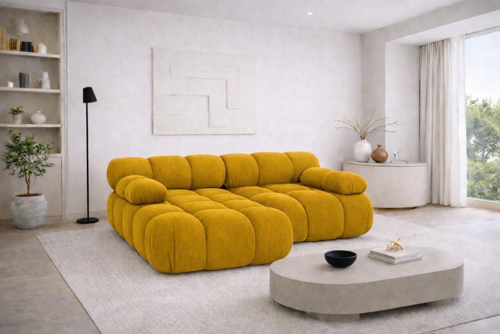 Kaiser Möbel Ecksofa L-form Mini modular, Veloursstoff Salvador, Gelb, Links, Selia