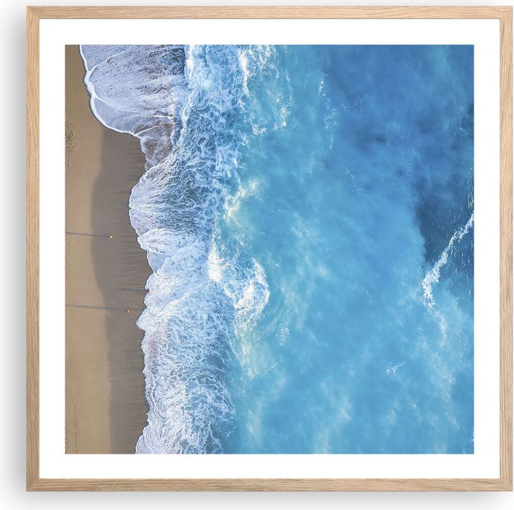 Gerahmtes Poster - Rahmen in heller Eiche - Strand Rand Meer - 60x60 cm - Wand Bild - Wanddeko - Wandbilder - Kunstposter - Wandposter - Bilderrahm...