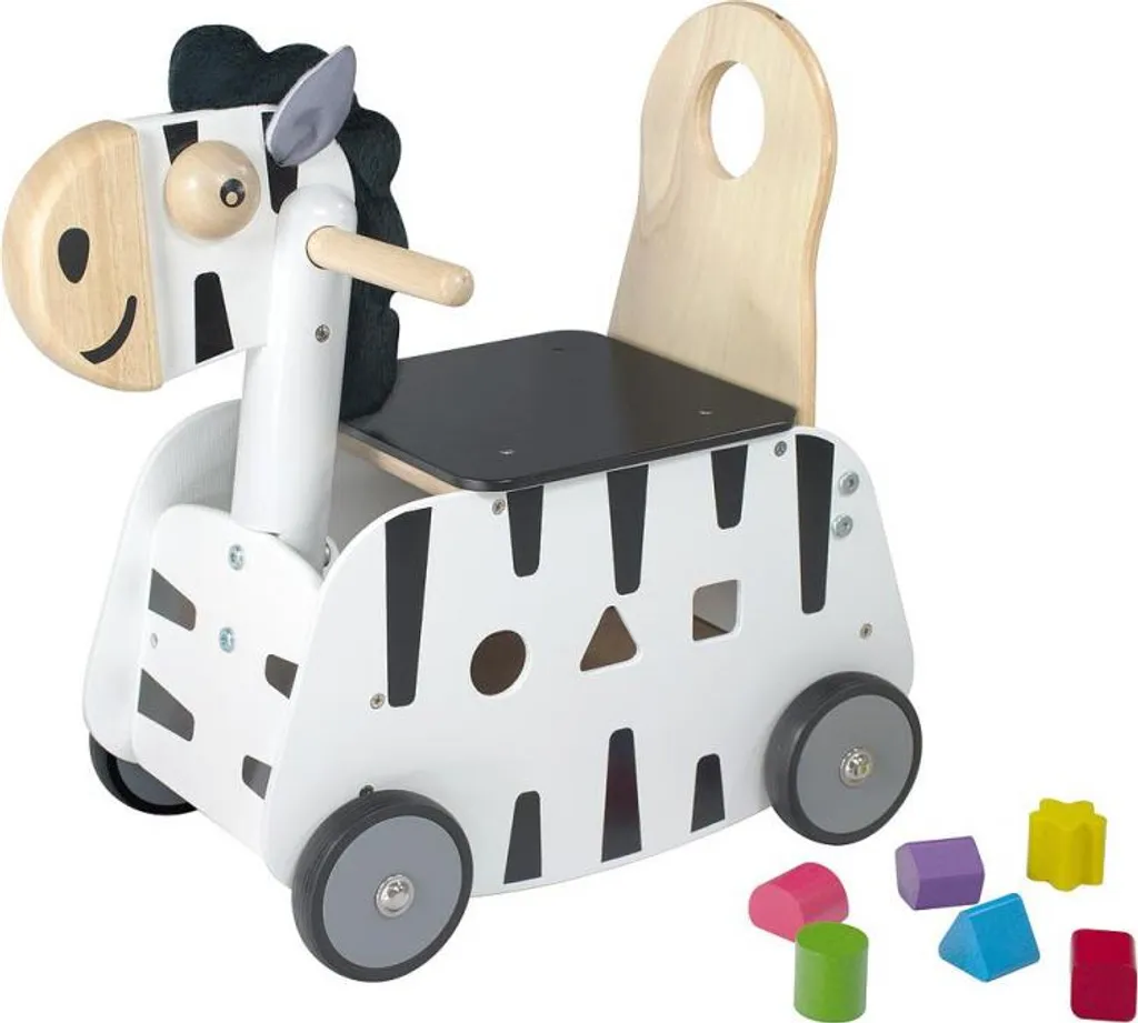Aide à la marche bébé : Poussette Zèbre en bois stable pour premiers pas