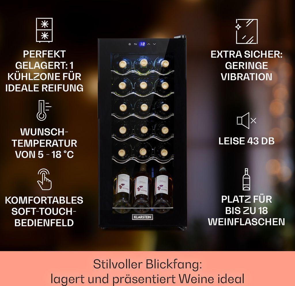 Klarstein Weinkühlschrank, 1 Zonen Getränkekühlschrank Produktbild 2