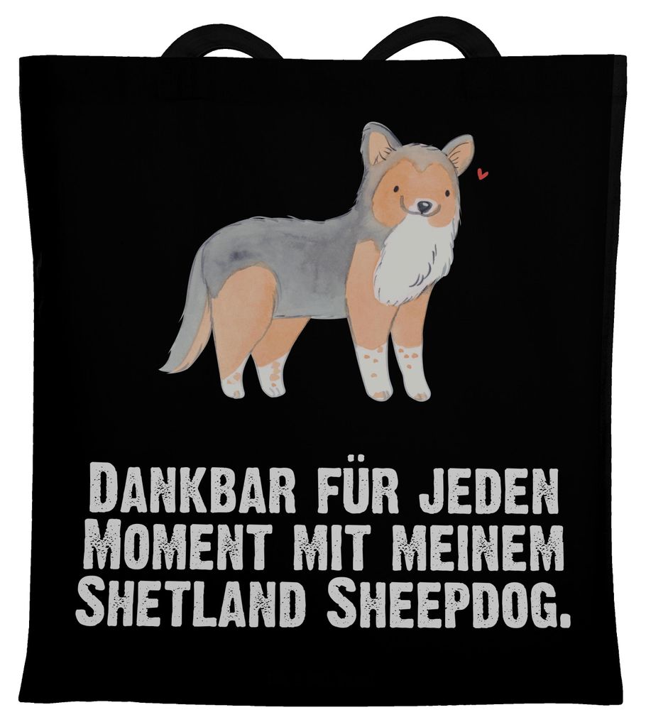 Mr. & Mrs. Panda canvas tasche Shetland Sheepdog Moment - Schwarz - Geschenk, Beutel, Tote Bag, Sheltie, Jutebeutel, Schultasche, Einkaufstüte