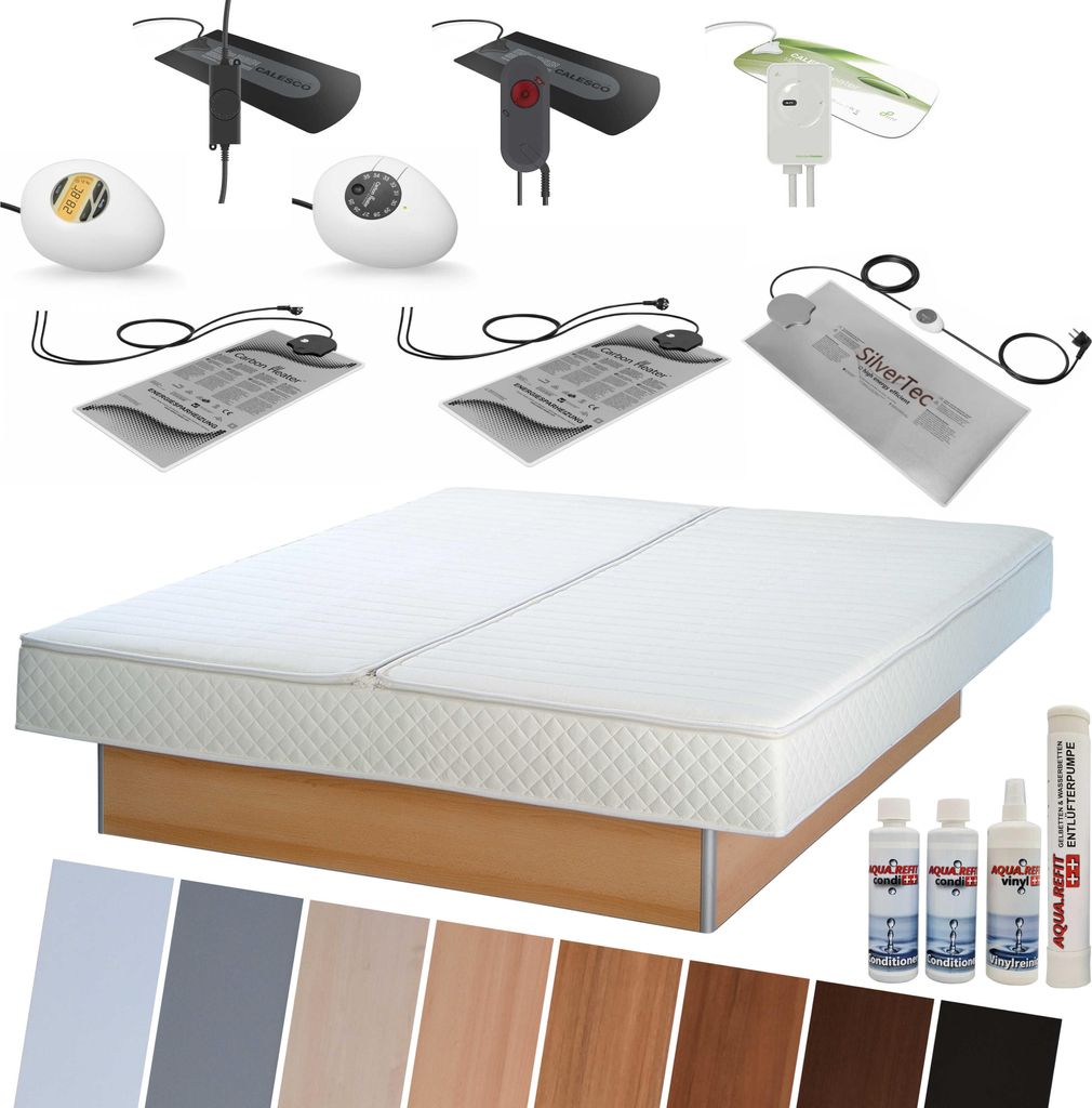 Wasserbett KOMPLETT Bett Set Softside DUAL Podest/Sockel 180x220 cm F6 – Wasserbetten Heizungen von Calesco oder TBD Carbon Heater – Pflegeset ...