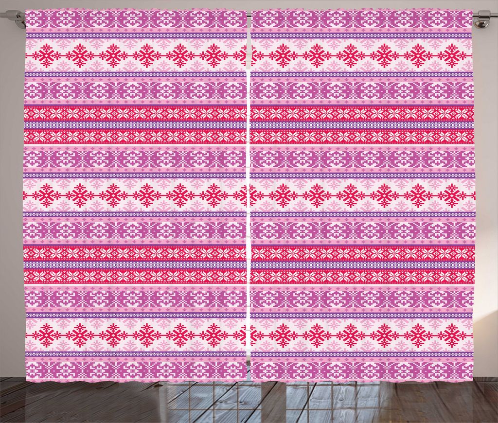 ABAKUHAUS nordisch Rustikaler Vorhang, Geometrischer Schnee Dezember, Wohnzimmer Universalband Gardinen mit Schlaufen und Haken, 280 x 245 cm, Lila...