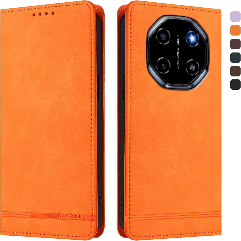 Hülle für Blackview Shark 6 / Oscal Tiger 8, Retro Kunstleder Ständer Klapphülle mit Kartenfächer und Magnetische Orange