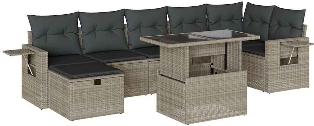 vidaXL 8-tlg. Garten-Sofagarnitur mit Kissen Hellgrau Poly Rattan