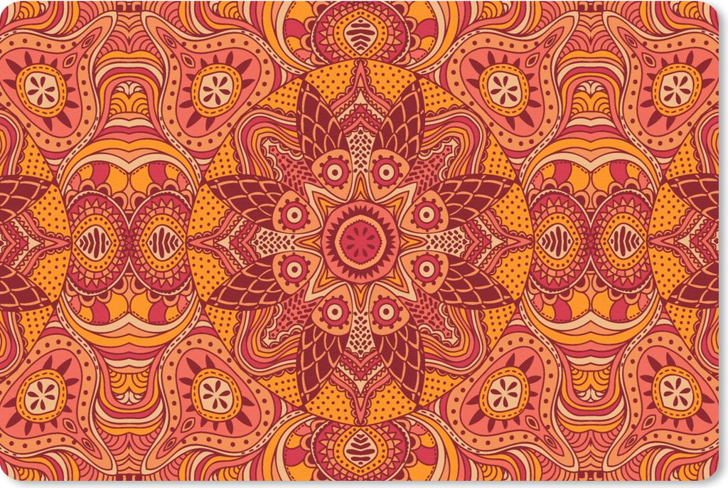 MuchoWow Schreibtischunterlage Mandala - Muster - Vintage - Orange - Rot 60x40 cm - XXL Mauspad - Großes Mauspad