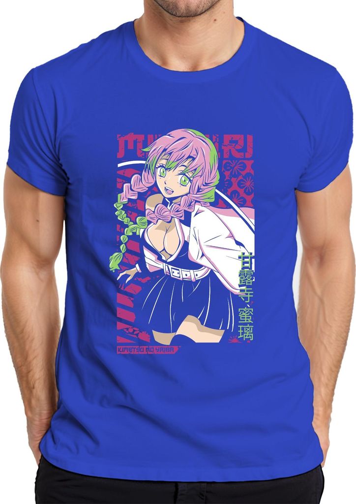 Mitsuri Kanroji Kimetsu no Yaiba kawaii rosa grün Haar Herren T-Shirt, Blau, XL