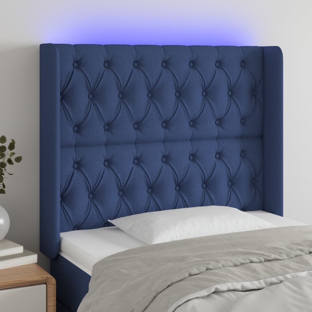 BEI CLORIS LED Kopfteil Blau 103x16x118/128 cm Stoff - Kopfteile Neu6554101 3parcel