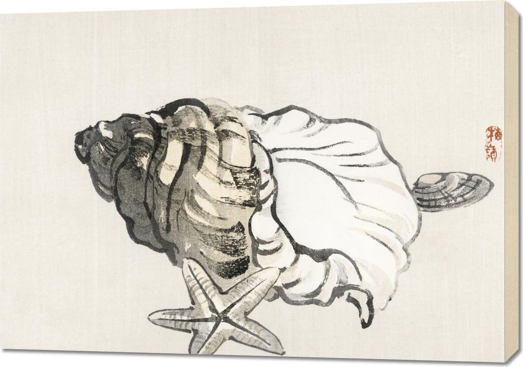 Bild 100x70cm Sternfisch und Schnecke von Kōno Bairei Vintage für das Wohnzimmer