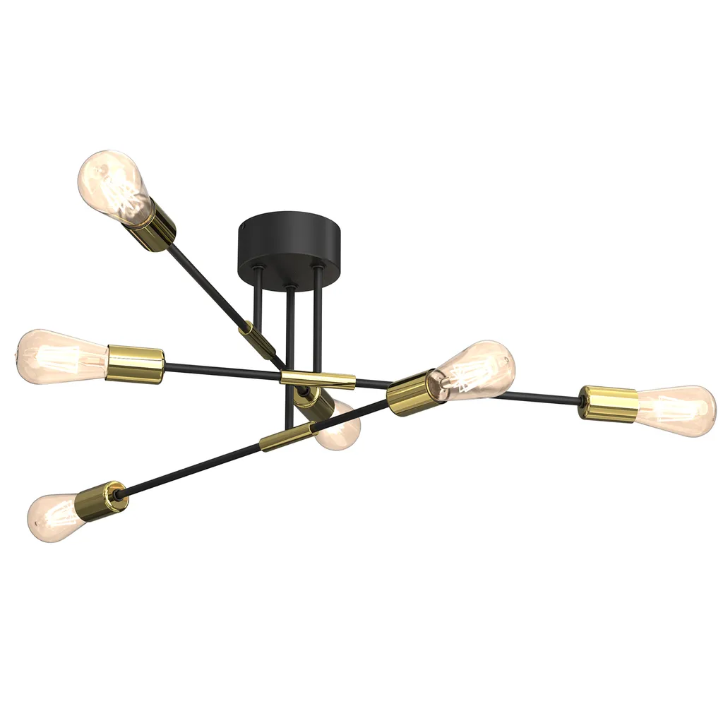 Plafonnier Design Noir et Or Flame 6 Lumières E27 Luminex Style Loft