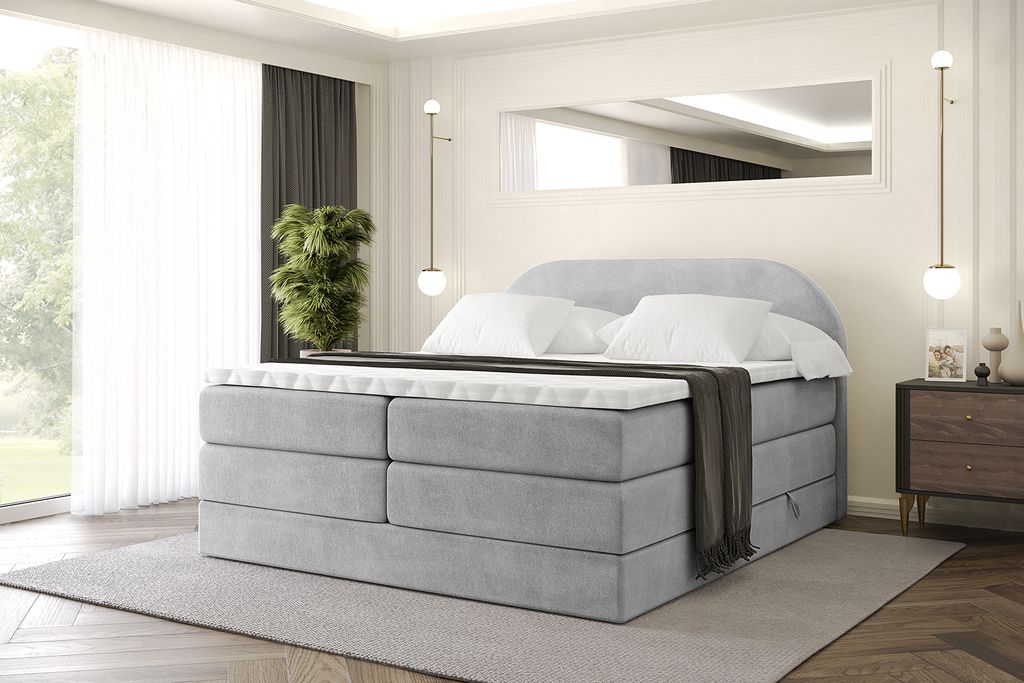 ALTDECOR Boxspringbett mit Matratze und Lattenrost, Topper, Polsterbett mit Bettkasten, Bett mit Stauraum H3- und H4- Matratze, Doppelbett, Springb...