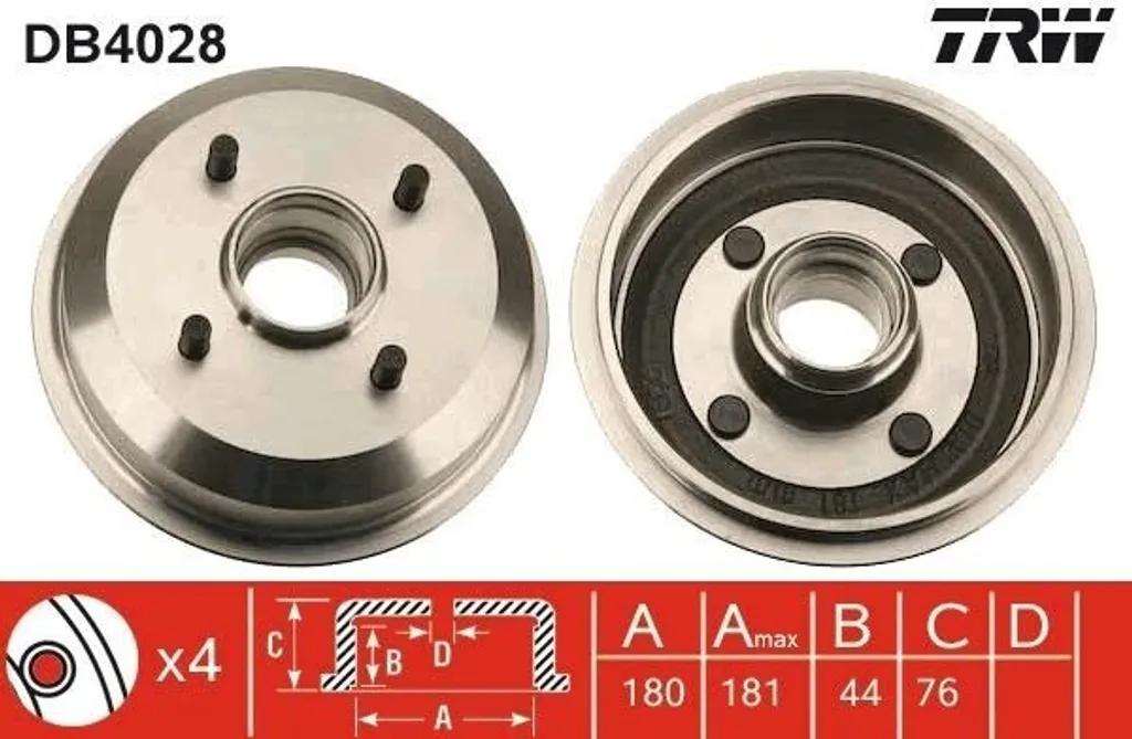 Tambour de Frein TRW DB4028 Haute Résistance en Fonte pour Ford Fiesta IV