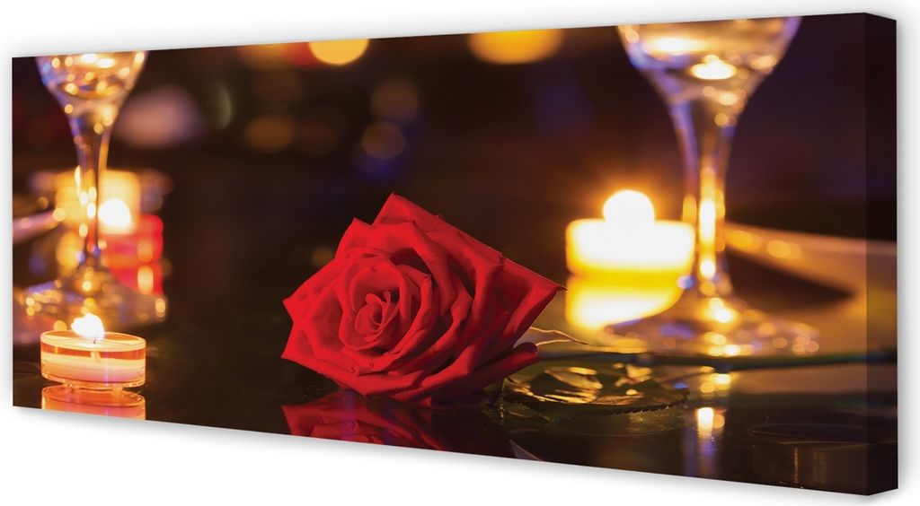 Leinwandbild 125x50 Wandkunst Rose Kerzengläser