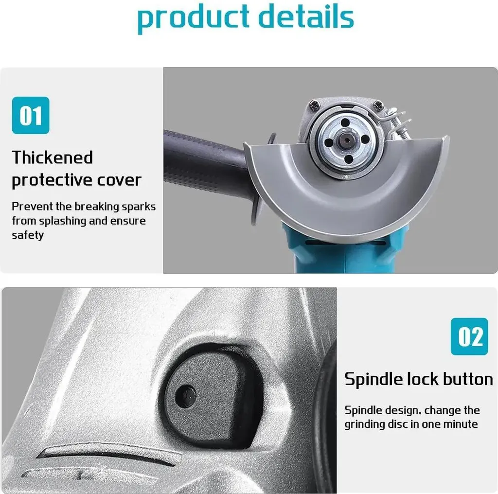 Smerigliatrice angolare I82003 - Senza fili 125 mm - Motore brushless - Velocità variabile - Compatibile con batterie da 18 V - Solo senza batteria - Oro