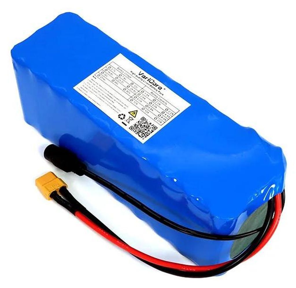 18650 Lithium-Ionen Akku - 36V 6Ah 10S3P Batteriepack - Integriertes 20A BMS - Inkl. 42V 2A Ladegerät - XT60 Stecker