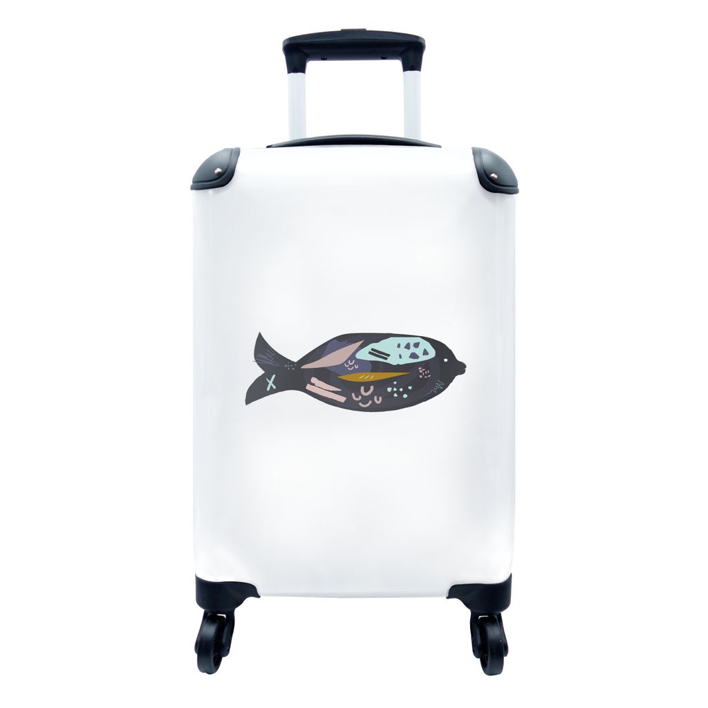 MuchoWow Koffer Handgepäck Trolley Rollkoffer Kleine Reisekoffer mit 4 Rollen - Fisch - Pastell - Schwarz - Cabin Size < 55x40x23 cm & 55x40x20 ...