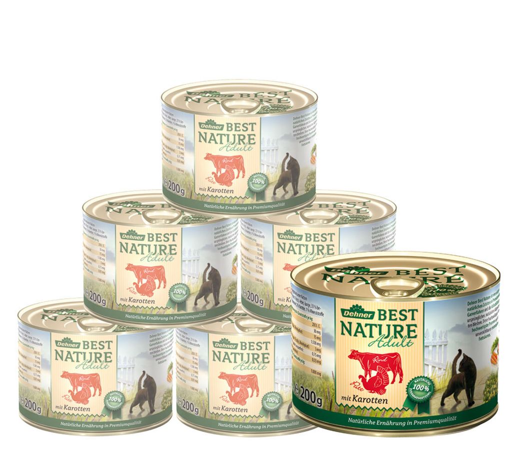 Dehner Best Nature Katzenfutter Adult, Rind und Pute mit Karotten, 6 x 200 g (1.2 kg)