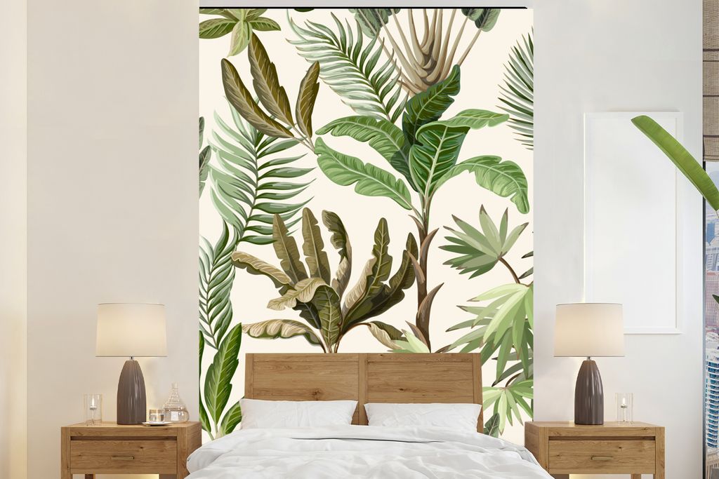 MuchoWow Fototapete für Wohnzimmer oder Schlafzimmer Wandtapete Vinyl Motivtapete Dschungel - Palme - Bananenstaude - Kinder - Natur - Pflanzen ...