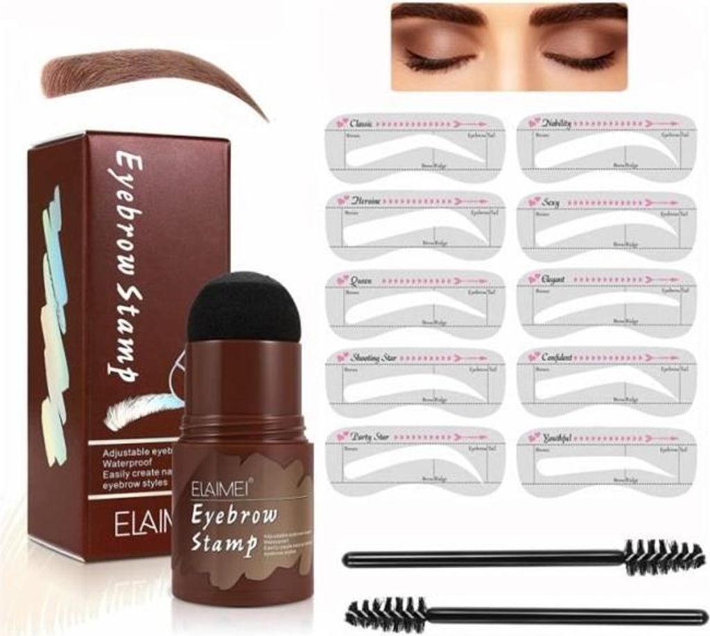 Augenbrauenstempel-Set, Augenbrauenstempel, Make-up- und Formset, langlebige Augenbrauenstempel-Schablonen (Hellbraun)