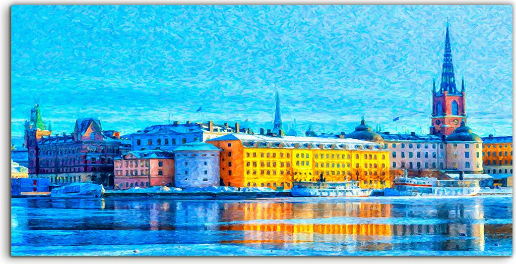Coloray Glasbild 140x70 Wandbild Glasbilder Stockholmer Altstadt Digitale Malerei