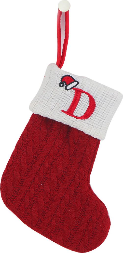 Weihnachtsstrumpf mit besticktem Buchstaben und hängendem Seil, feine Verarbeitung, Weihnachtsstrumpf, festliche Weihnachtsdekoration, D